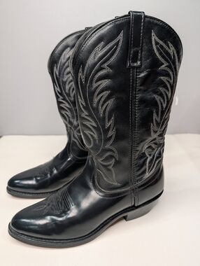 Laredo Lea Vamp Fox 5740 Black Leather Women's Pull On Western Boots 8.5 M